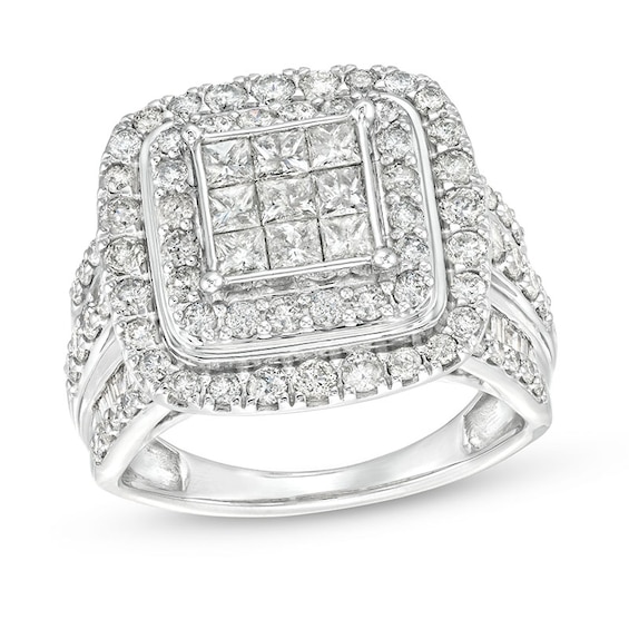 Previously Owned - 2 CT. T.w. Princess-Cut Multi-Diamond Layered Multi-Row Engagement Ring in 10K White Gold