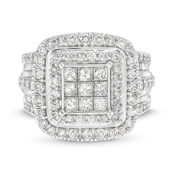 Previously Owned - 2 CT. T.w. Princess-Cut Multi-Diamond Layered Multi-Row Engagement Ring in 10K White Gold
