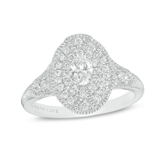 Previously Owned - Vera Wang Love Collection 5/8 CT. T.w. Oval Diamond Double Frame Engagement Ring in 14K White Gold