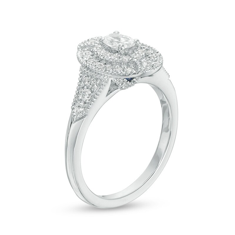 Main Image 2 of Previously Owned - Vera Wang Love Collection 5/8 CT. T.W. Oval Diamond Double Frame Engagement Ring in 14K White Gold