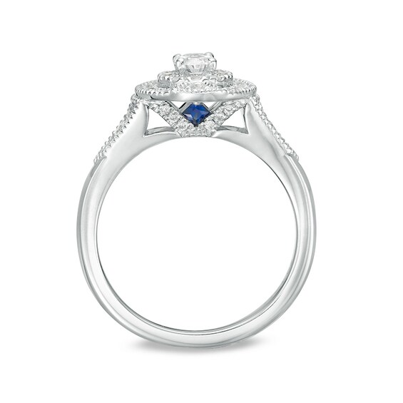 Previously Owned - Vera Wang Love Collection 5/8 CT. T.w. Oval Diamond Double Frame Engagement Ring in 14K White Gold