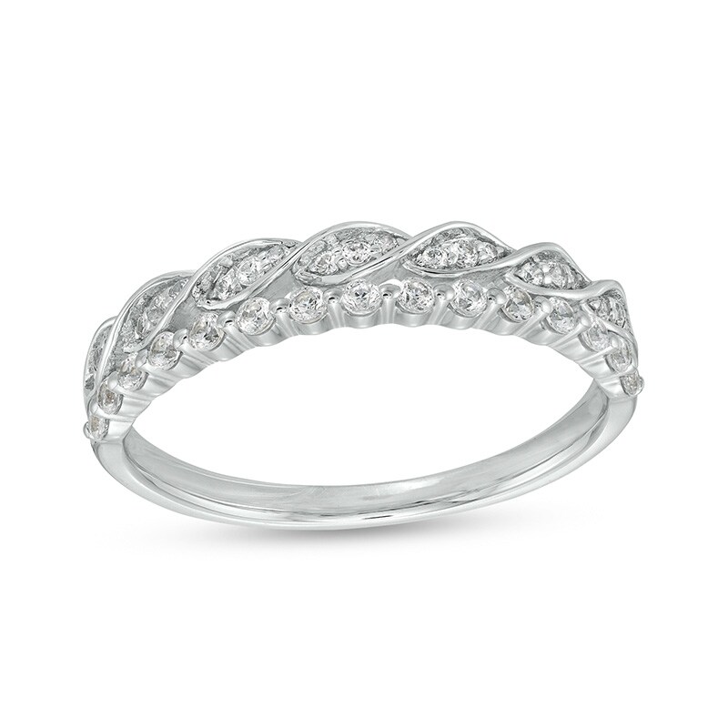 Main Image 1 of Previously Owned - 1/4 CT. T.W. Diamond Twist Double Row Stackable Anniversary Band in 14K White Gold