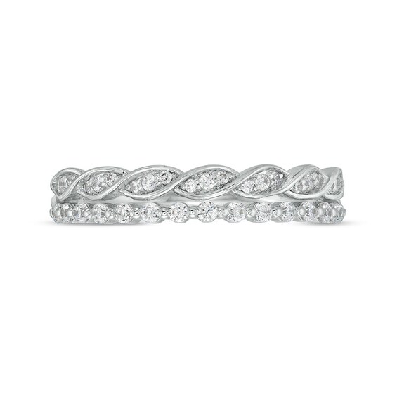 Previously Owned - 1/4 CT. T.w. Diamond Twist Double Row Stackable Anniversary Band in 14K White Gold