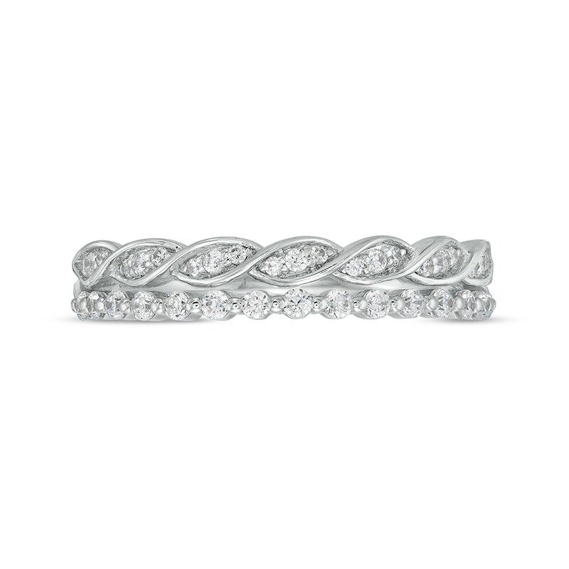 Main Image 3 of Previously Owned - 1/4 CT. T.W. Diamond Twist Double Row Stackable Anniversary Band in 14K White Gold
