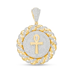 Previously Owned - 1-3/4 CT. T.W. Diamond Chain Link Frame Ankh Necklace Charm in 10K Gold