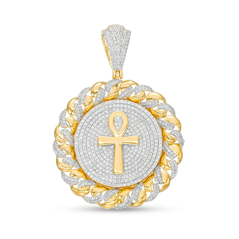 Main Image 1 of Previously Owned - 1-3/4 CT. T.W. Diamond Chain Link Frame Ankh Necklace Charm in 10K Gold