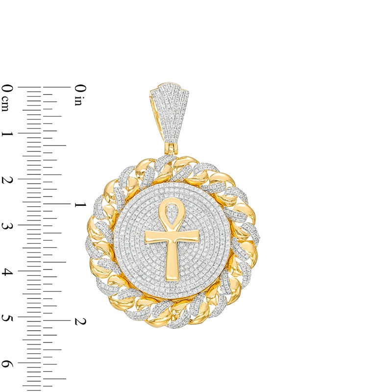 Main Image 2 of Previously Owned - 1-3/4 CT. T.W. Diamond Chain Link Frame Ankh Necklace Charm in 10K Gold