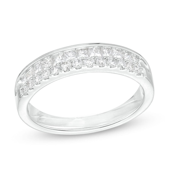 Previously Owned - 5/8 CT. T.w. Princess-Cut and Round Diamond Double Row Anniversary Band in 14K White Gold