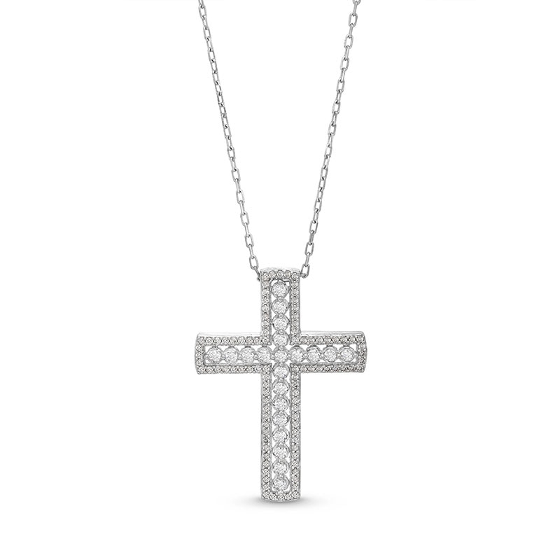 Main Image 1 of Previously Owned - 1/2 CT. T.W. Diamond Frame Cross Pendant in 10K White Gold