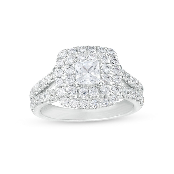 Previously Owned - 2 CT. T.w. Princess-Cut Lab-Grown Diamond Double Frame Engagement Ring in 14K White Gold (F/Vs2)