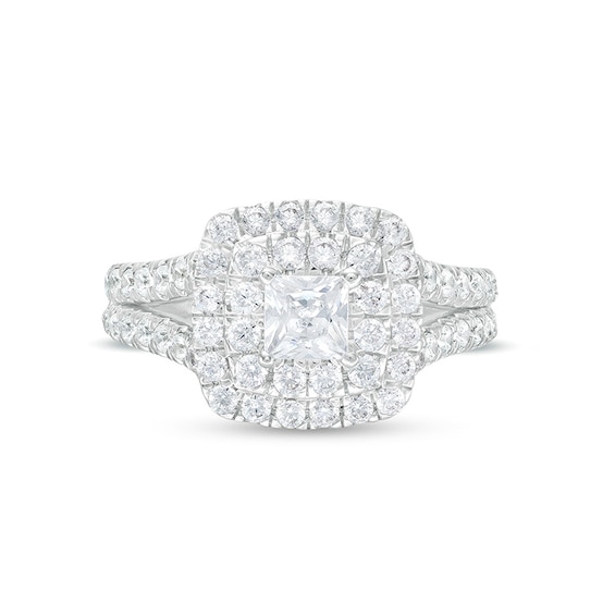 Previously Owned - 2 CT. T.w. Princess-Cut Lab-Grown Diamond Double Frame Engagement Ring in 14K White Gold (F/Vs2)