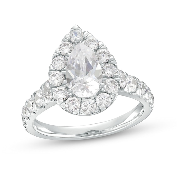 Previously Owned - 2-1/2 CT. T.w. Pear-Shaped Lab-Grown Diamond Frame Engagement Ring in 14K White Gold (F/Vs2)