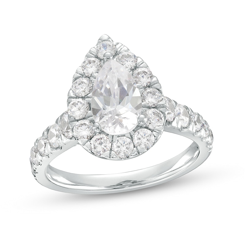 Main Image 1 of Previously Owned - 2-1/2 CT. T.W. Pear-Shaped Lab-Grown Diamond Frame Engagement Ring in 14K White Gold (F/VS2)