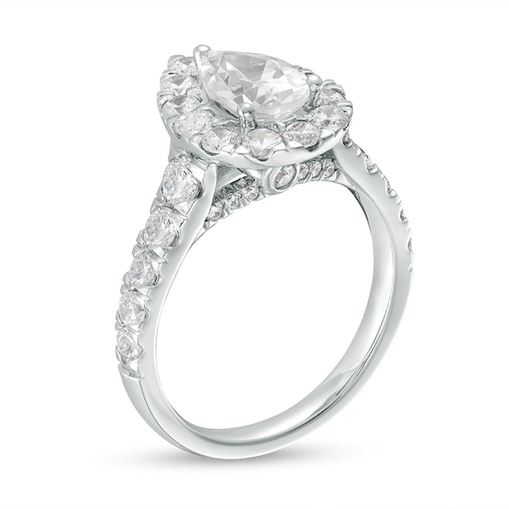 Previously Owned - 2-1/2 CT. T.w. Pear-Shaped Lab-Grown Diamond Frame Engagement Ring in 14K White Gold (F/Vs2)