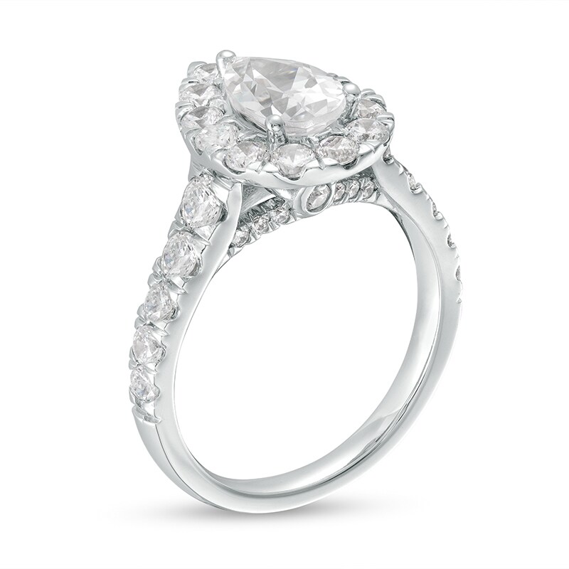 Main Image 3 of Previously Owned - 2-1/2 CT. T.W. Pear-Shaped Lab-Grown Diamond Frame Engagement Ring in 14K White Gold (F/VS2)