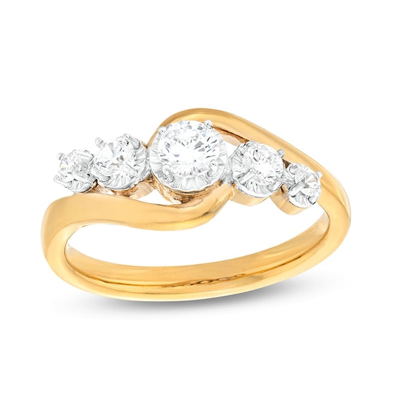 Previously Owned - 1/2 CT. T.w. Lab-Grown Diamond Graduated Five Stone Bypass Ring in 14K Gold (F/Si2)