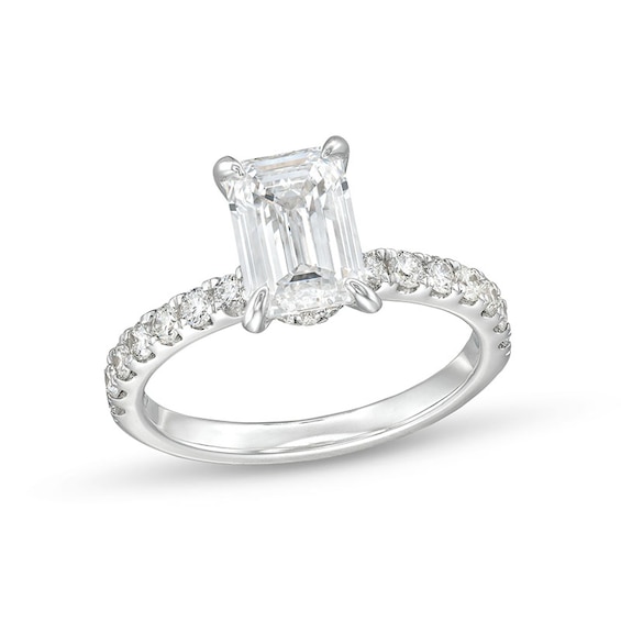 Previously Owned - 2-1/2 CT. T.w. Emerald-Cut Lab-Grown Diamond Engagement Ring in 14K White Gold (H/Si2)