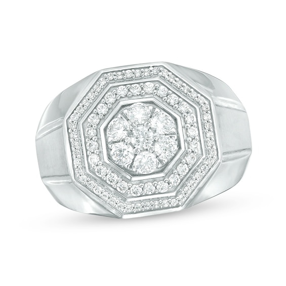 Previously Owned - 1 CT. T.w. Composite Diamond Double Octagon Frame Bevelled Shank Ring in 10K White Gold