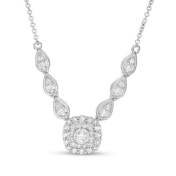 Previously Owned - 3/8 CT. T.w. Diamond Scalloped Cushion Frame Necklace in 10K White Gold