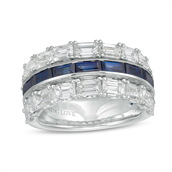 Previously Owned - Vera Wang Love Collection 3 CT. T.w. Diamond and Blue Sapphire Band in 14K White Gold (I/Si2)