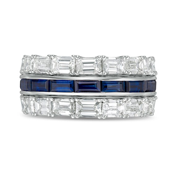 Previously Owned - Vera Wang Love Collection 3 CT. T.w. Diamond and Blue Sapphire Band in 14K White Gold (I/Si2)