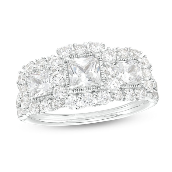 Previously Owned - 2 CT. T.w. Princess-Cut Diamond Frame Past Present Future® Engagement Ring in 14K White Gold (I/I2)