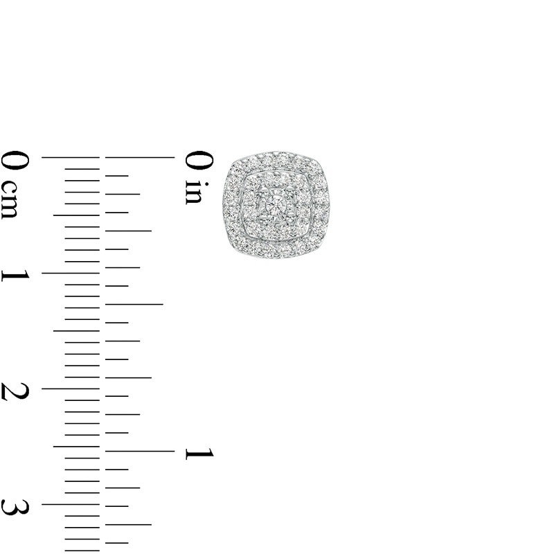 Main Image 3 of Previously Owned - 1 CT. T.W. Diamond Double Cushion-Shaped Frame Pendant and Stud Earrings Set in Sterling Silver - 17"