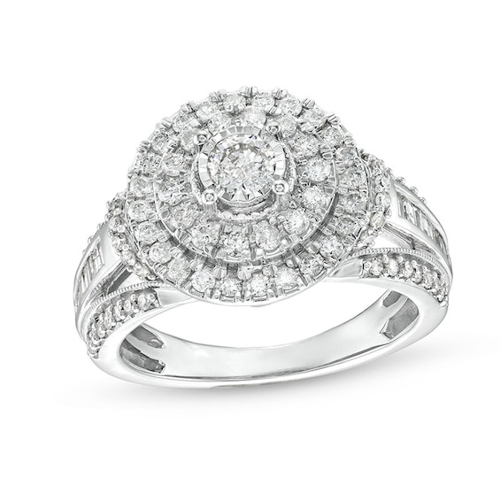 Previously Owned - 1 CT. T.w. Diamond Frame Vintage-Style Ring in 10K White Gold
