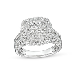 Previously Owned - 1 CT. T.W. Princess-Cut Multi-Diamond Frame Vintage-Style Engagement Ring in 10K White Gold
