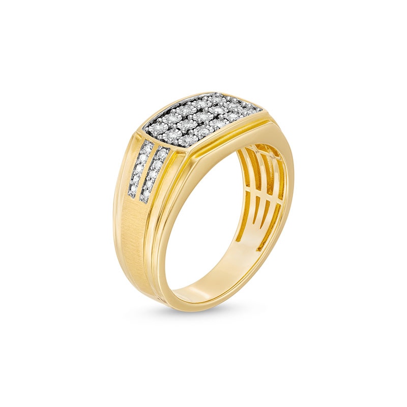 Main Image 3 of Previously Owned - 1/4 CT. T.W. Diamond Rectangle-Top Triple Row Ring in 10K Gold