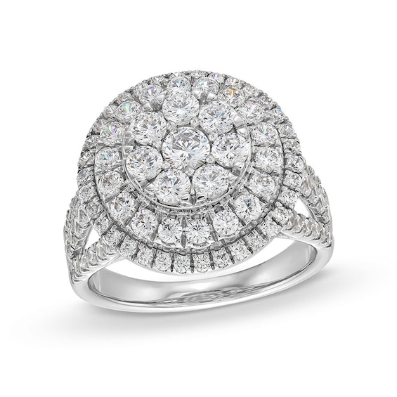 Previously Owned - 2 CT. T.w. Multi-Diamond Triple Row Split Shank Ring in 10K White Gold