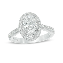 Previously Owned - Vera Wang Love Collection 1-5/8 CT. T.W. Oval Diamond Frame Engagement Ring in Platinum (I/SI2)