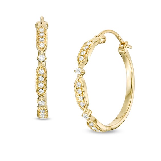 Previously Owned - 1/5 CT. T.w. Diamond Vintage-Style Hoop Earrings in 10K Gold