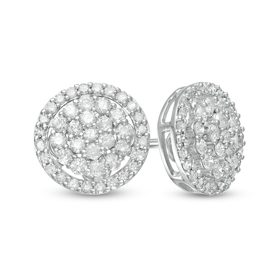 Previously Owned - 1 CT. T.w. Multi-Diamond Frame Stud Earrings in 10K White Gold