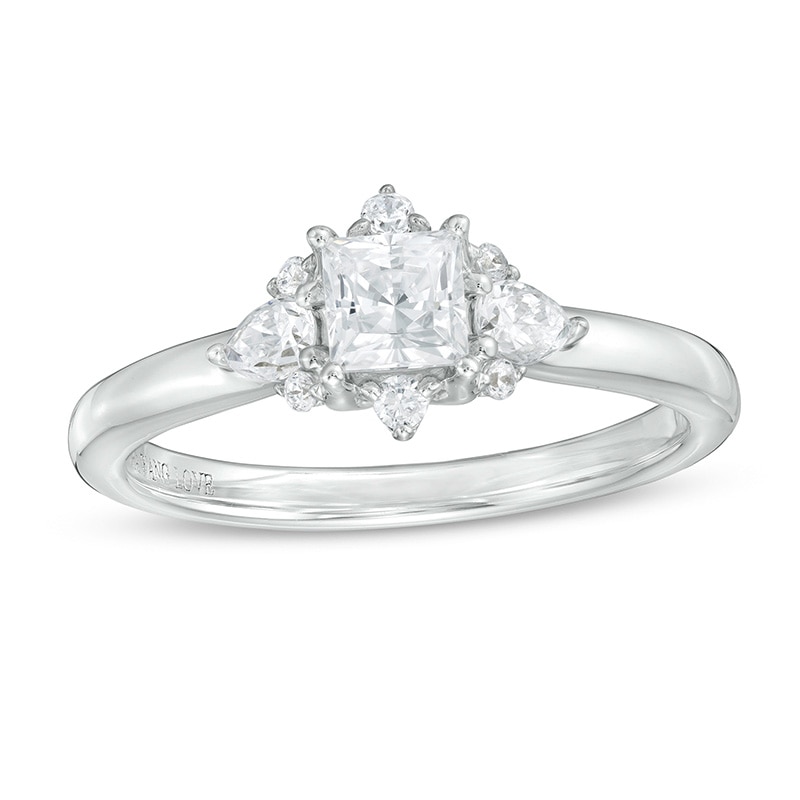 Main Image 1 of Previously Owned - Vera Wang Love Collection 3/4 CT. T.W. Princess-Cut Diamond Ornate Engagement Ring in 14K White Gold