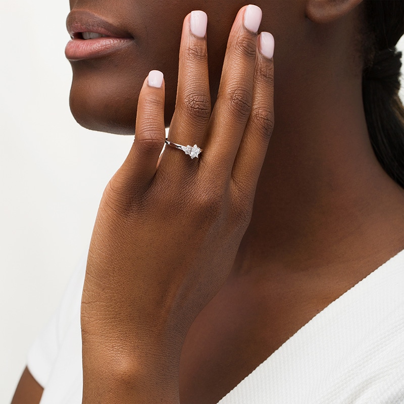 Main Image 2 of Previously Owned - Vera Wang Love Collection 3/4 CT. T.W. Princess-Cut Diamond Ornate Engagement Ring in 14K White Gold