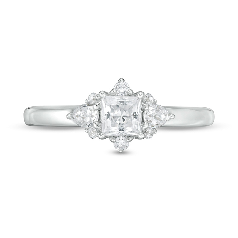 Main Image 4 of Previously Owned - Vera Wang Love Collection 3/4 CT. T.W. Princess-Cut Diamond Ornate Engagement Ring in 14K White Gold
