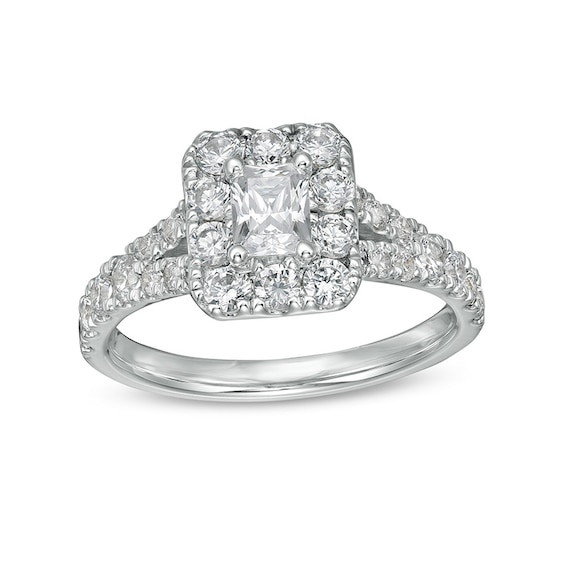 Previously Owned - 1-1/2 CT. T.w. Radiant-Cut Diamond Frame Split Shank Engagement Ring in 14K White Gold (I/Si2)
