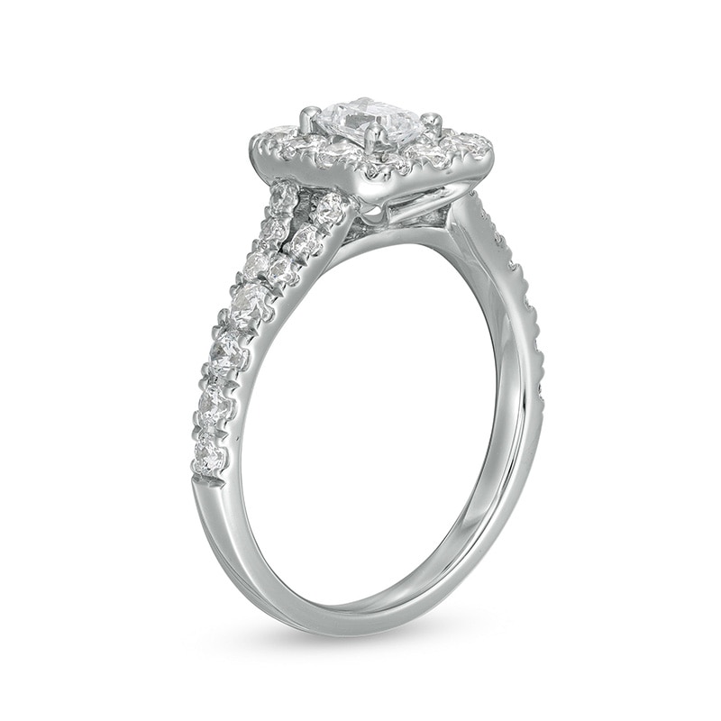 Main Image 3 of Previously Owned - 1-1/2 CT. T.W. Radiant-Cut Diamond Frame Split Shank Engagement Ring in 14K White Gold (I/SI2)