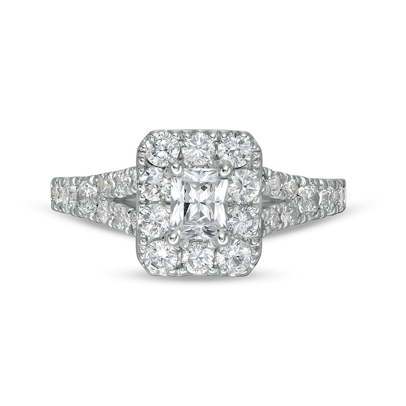 Main Image 4 of Previously Owned - 1-1/2 CT. T.W. Radiant-Cut Diamond Frame Split Shank Engagement Ring in 14K White Gold (I/SI2)