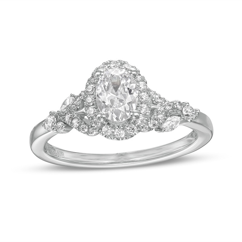 Main Image 1 of Previously Owned - Vera Wang Love Collection 3/4 CT. T.W. Oval Diamond Frame Engagement Ring in 14K White Gold