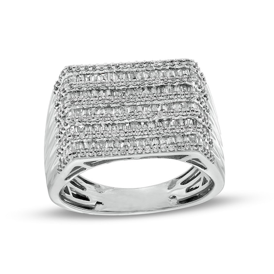 Previously Owned - 1-1/2 CT. T.w. Baguette and Round Diamond Multi-Row Alternating Ring in 10K White Gold