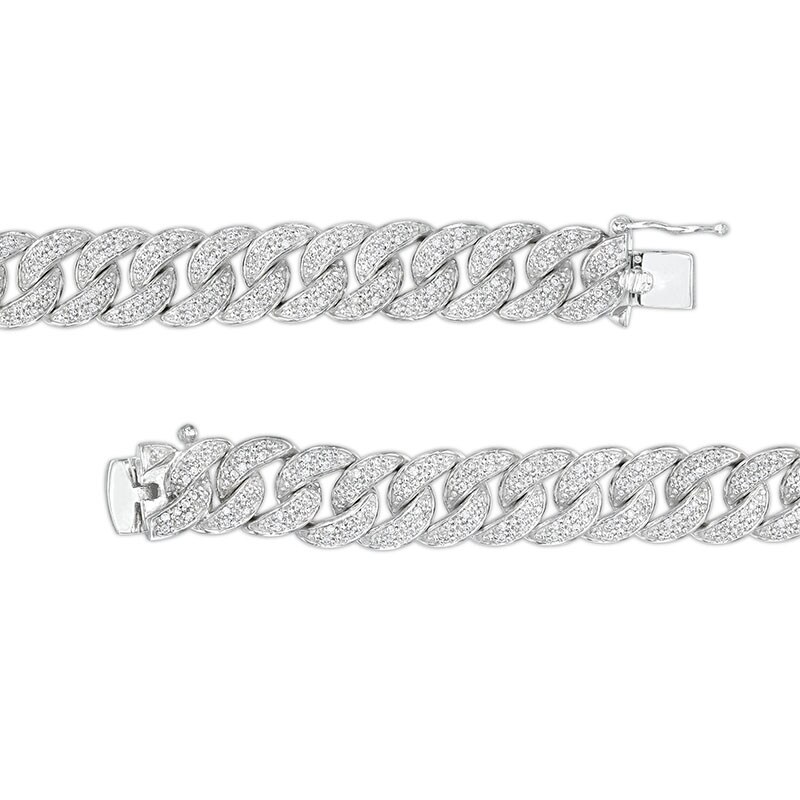 Main Image 3 of Previously Owned - 2 CT. T.W. Diamond Cuban Curb Chain Bracelet in Sterling Silver - 8.5"