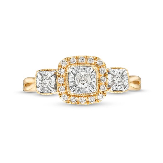 Previously Owned - 1/4 CT. T.w. Diamond Cushion Frame Past Present Future® Engagement Ring in 10K Gold