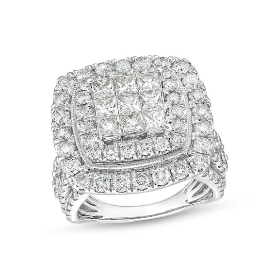 Previously Owned - 4 CT. T.w. Princess Multi-Diamond Raised Multi-Row Engagement Ring in 10K White Gold