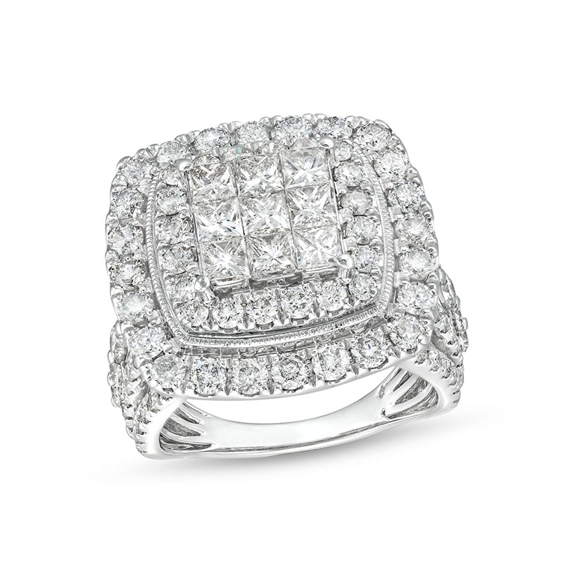 Main Image 1 of Previously Owned - 4 CT. T.W. Princess Multi-Diamond Raised Multi-Row Engagement Ring in 10K White Gold