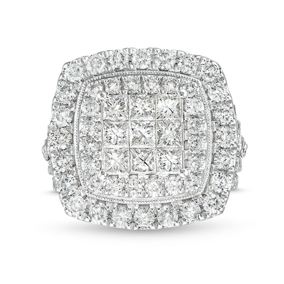 Previously Owned - 4 CT. T.w. Princess Multi-Diamond Raised Multi-Row Engagement Ring in 10K White Gold