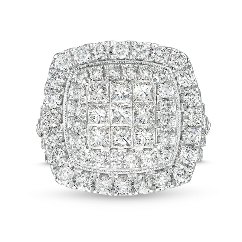 Main Image 4 of Previously Owned - 4 CT. T.W. Princess Multi-Diamond Raised Multi-Row Engagement Ring in 10K White Gold