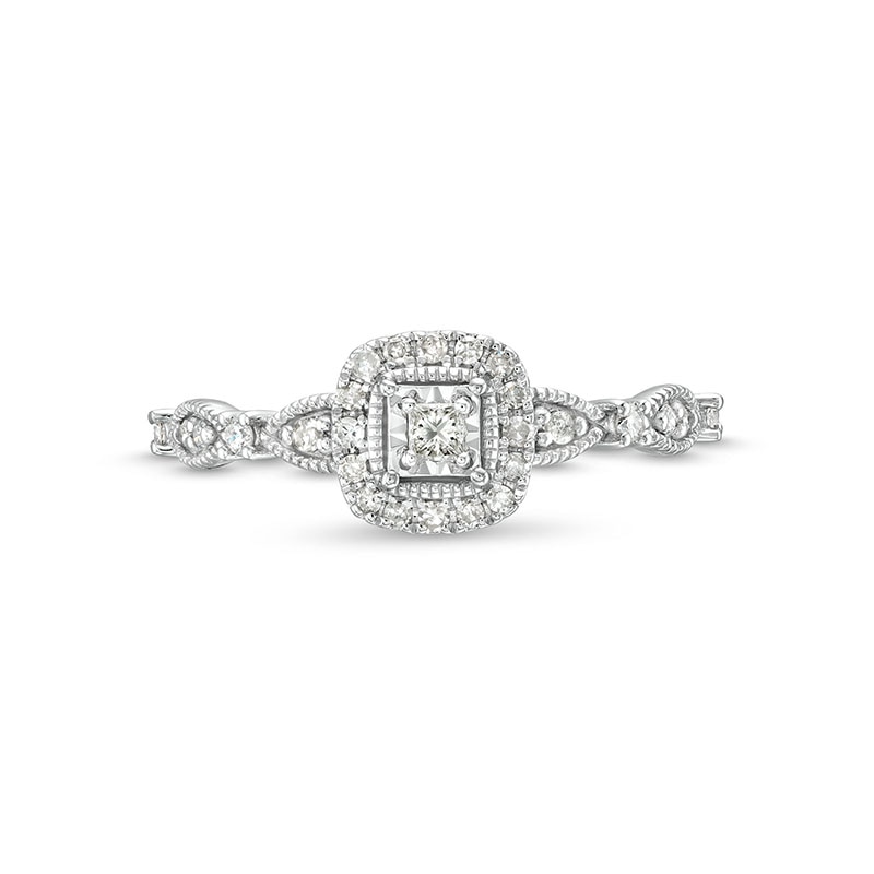 Main Image 4 of Previously Owned - 1/4 CT. T.W. Princess-Cut Diamond Cushion Frame Vintage-Style Promise Ring in 10K White Gold
