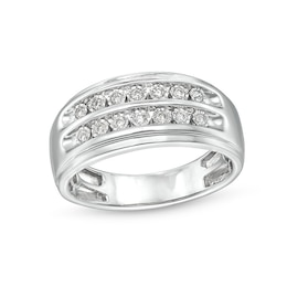 Previously Owned - 1/5 CT. T.W. Diamond Double Row Wedding Band in 10K White Gold